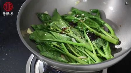 Cacerola redonda de titanio para freír alimentos de acero inoxidable con tapa para cocina