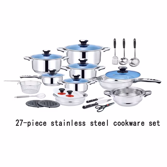 Juego de utensilios de cocina, ollas y sartenes de acero inoxidable Tri